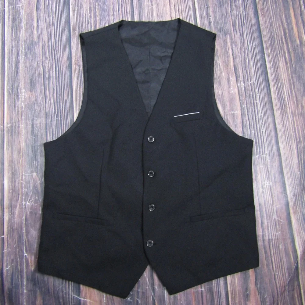Suit Vest Mens XXL Black Four Button Adjustable Cinch Waistcoat Wedding